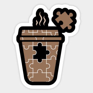 Coffee Puzzle Design with One Piece Missing in Warm Coffee Color Sticker